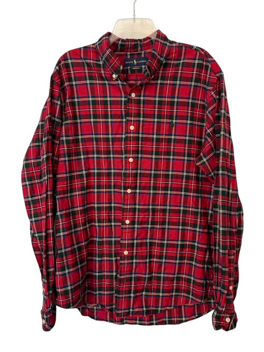 Ralph Lauren Mens XL Red Plaid Flannel Custom Fit Pony